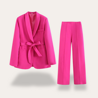 Regine | Women's Belted Blazer and Wide Leg Trouser Two-Piece Set