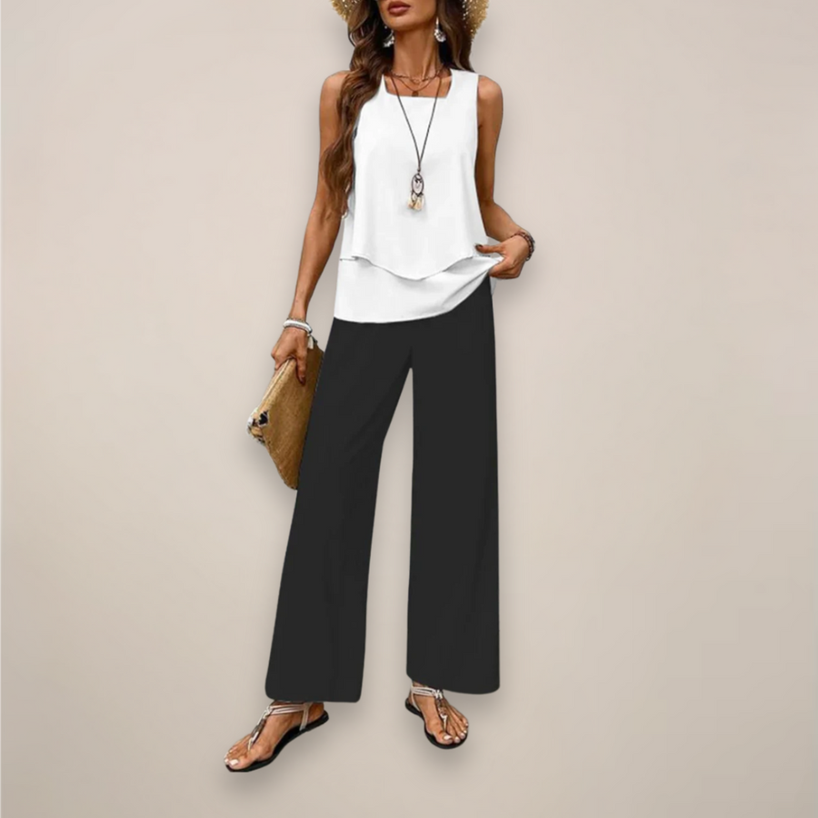 Tanja | Women's Sleeveless Top and Wide Leg Trouser Set