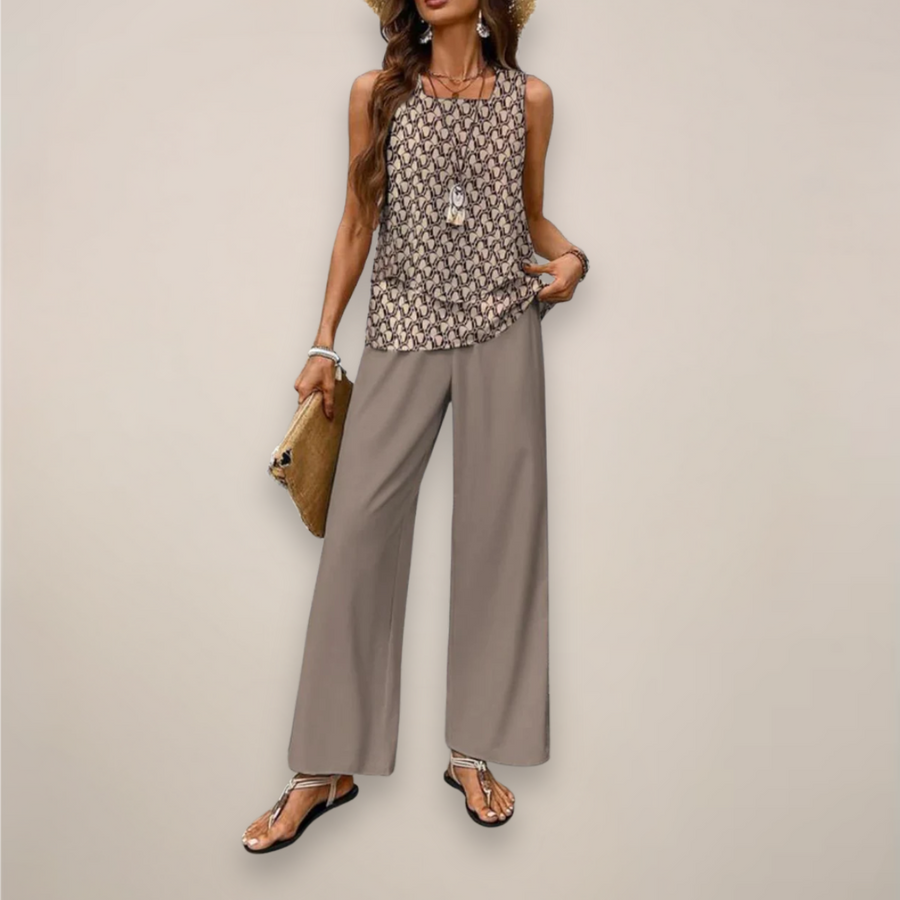 Tanja | Women's Sleeveless Top and Wide Leg Trouser Set