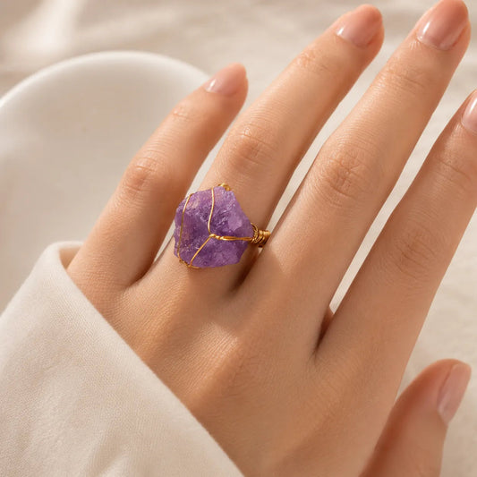 Wrapped Crystal Amethyst Gold Ring