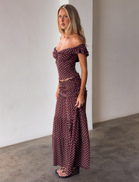 Denali Maxi Skirt in Brown Dot