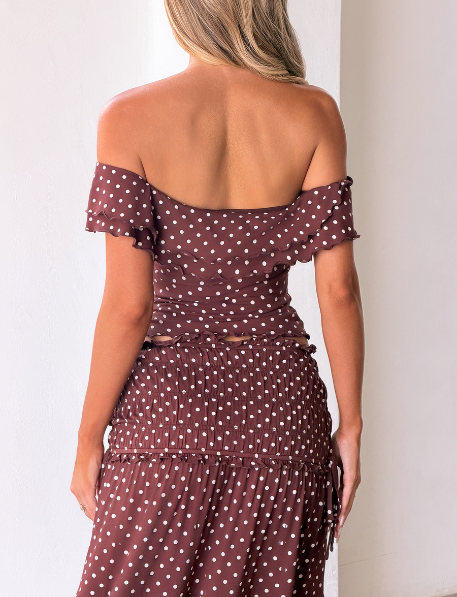Denali Maxi Skirt in Brown Dot