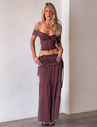 Denali Maxi Skirt in Brown Dot