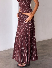 Denali Maxi Skirt in Brown Dot