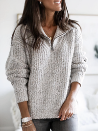 Women's Cable Knit Sweater Quarter-Zip Oversized