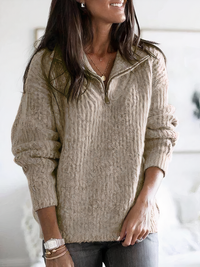 Women's Cable Knit Sweater Quarter-Zip Oversized
