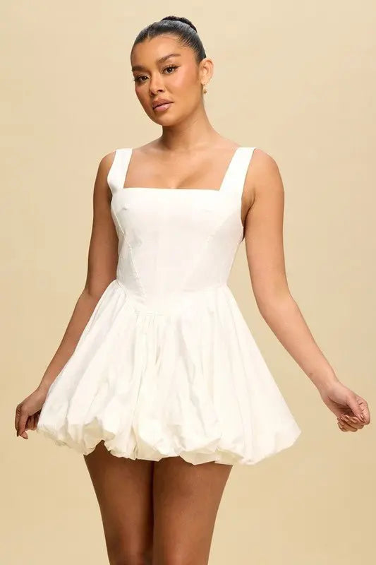 Zen Solid Cotton Puff White Dress