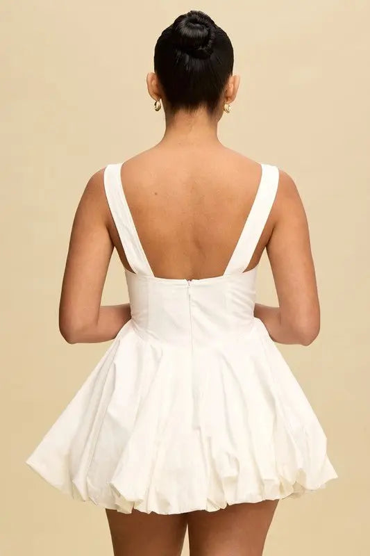 Zen Solid Cotton Puff White Dress