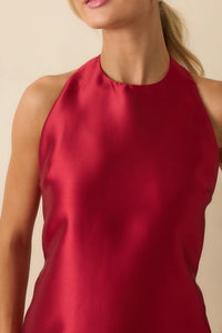 Vivienne Red Satin Halter Mini Dress