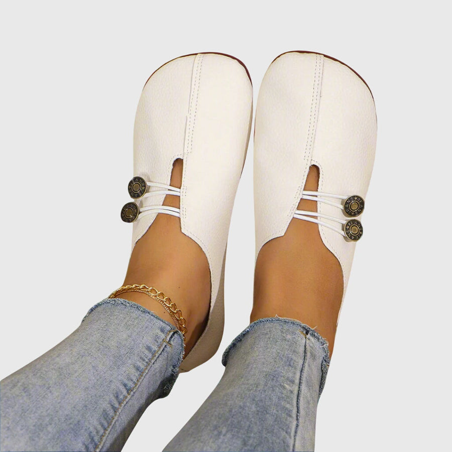 Regine | Women's Spring Casual Slip-On Flats with Button Detail