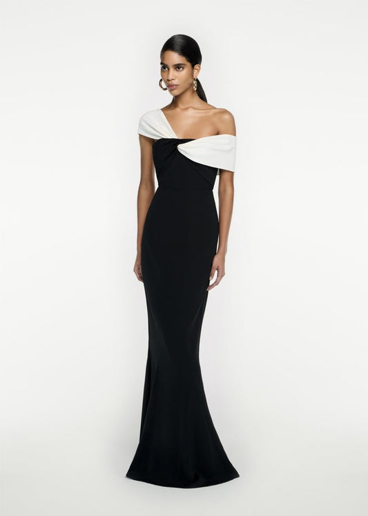 Asymmetric Stretch Cady Maxi Dress
