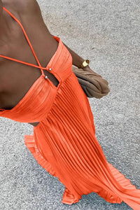 Halterneck Cutout Pleated Maxi Dress
