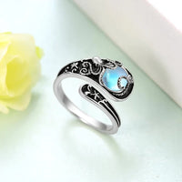 Silver Octopus Blue Moonstone Ring