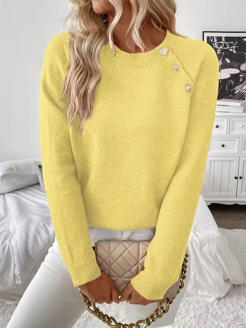 Karine | Women's Crew Neck Sweater with Shoulder Button Detail