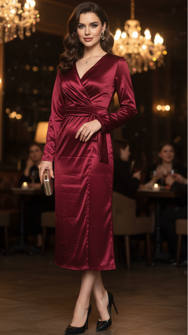 Natalie | Women's Spring Wrap Evening Midi Dress