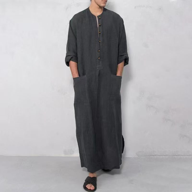 Abel Breathable Linen Tunic with Stand Collar and Pockets