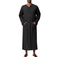 Abel Breathable Linen Tunic with Stand Collar and Pockets in Black