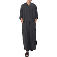 Abel Breathable Linen Tunic with Stand Collar and Pockets in Grey