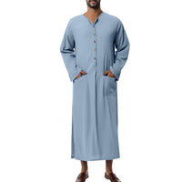 Abel Breathable Linen Tunic with Stand Collar and Pockets in Light Blue