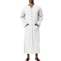 Abel Breathable Linen Tunic with Stand Collar and Pockets in White
