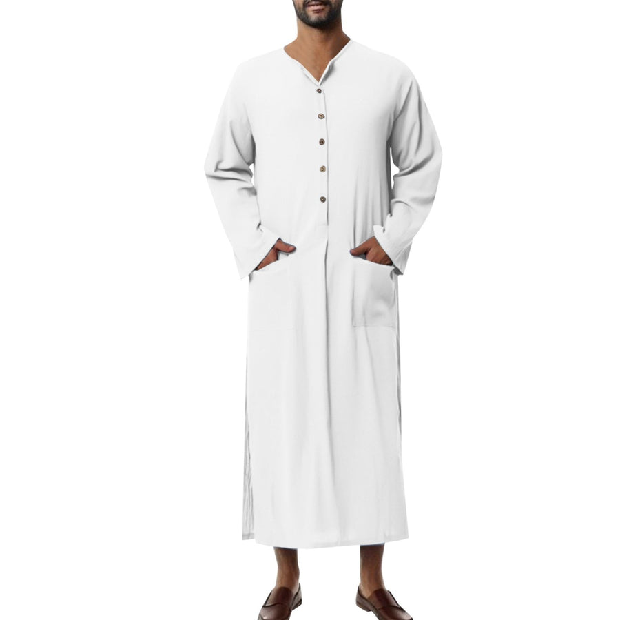 Abel Breathable Linen Tunic with Stand Collar and Pockets in White