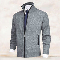 Abel Knit Cardigan with Stand Collar and Zip Front in Grey