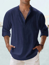 Abel Shirt with Stand Collar and Long Sleeve in Navy
