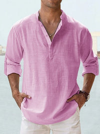 Abel Shirt with Stand Collar and Long Sleeve in Pink
