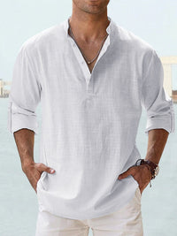 Abel Shirt with Stand Collar and Long Sleeve in White