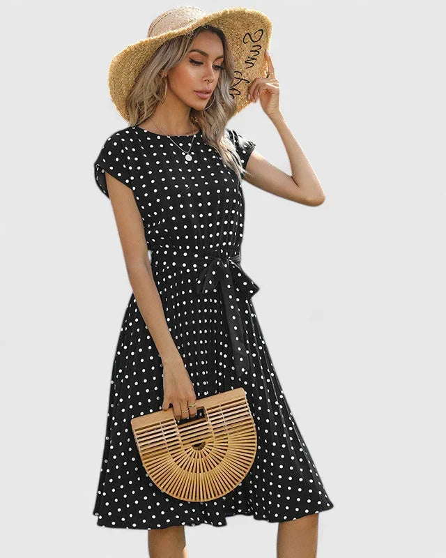 Petra | Women's Short Sleeve Pleated Midi Dress