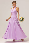 Violet Halter Chiffon A-Line Dress