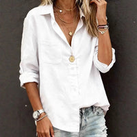 Adeline Casual Linen Blouse with Chest Pocket