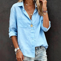 Adeline Casual Linen Blouse with Chest Pocket