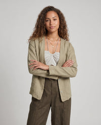 Adeline Elegant Linen Blouse with V-Neck and Button Front