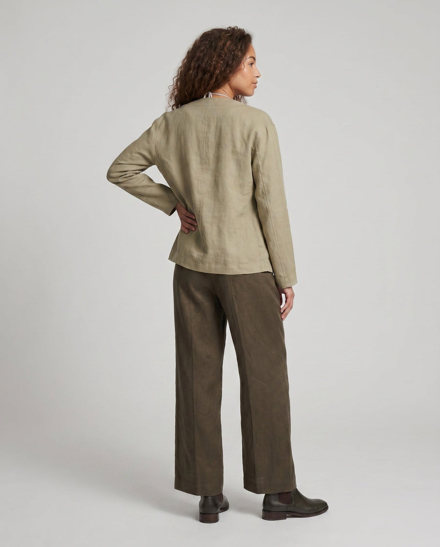 Adeline Elegant Linen Blouse with V-Neck and Button Front
