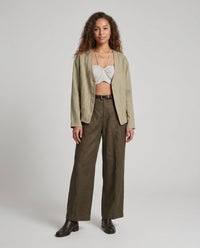 Adeline Elegant Linen Blouse with V-Neck and Button Front