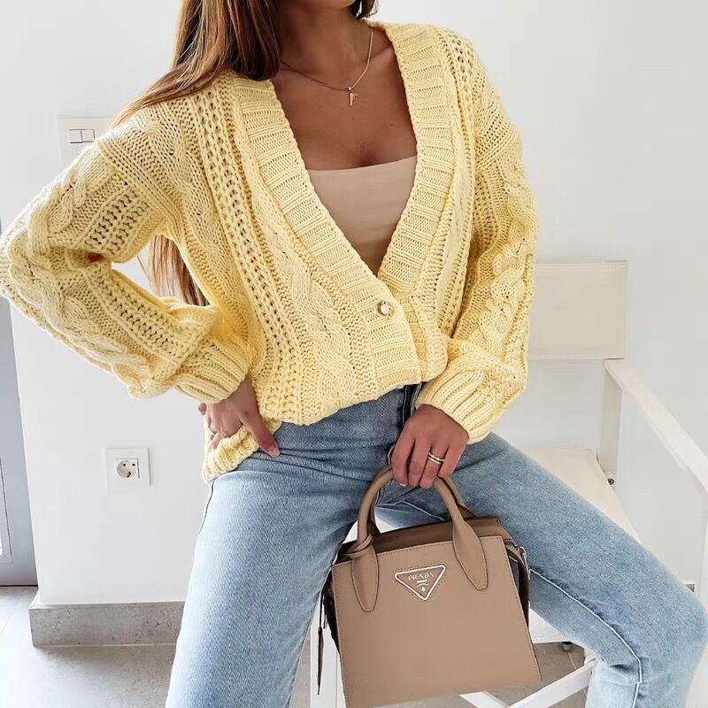 Adeline Knit Cardigan with Oversized in Yellow