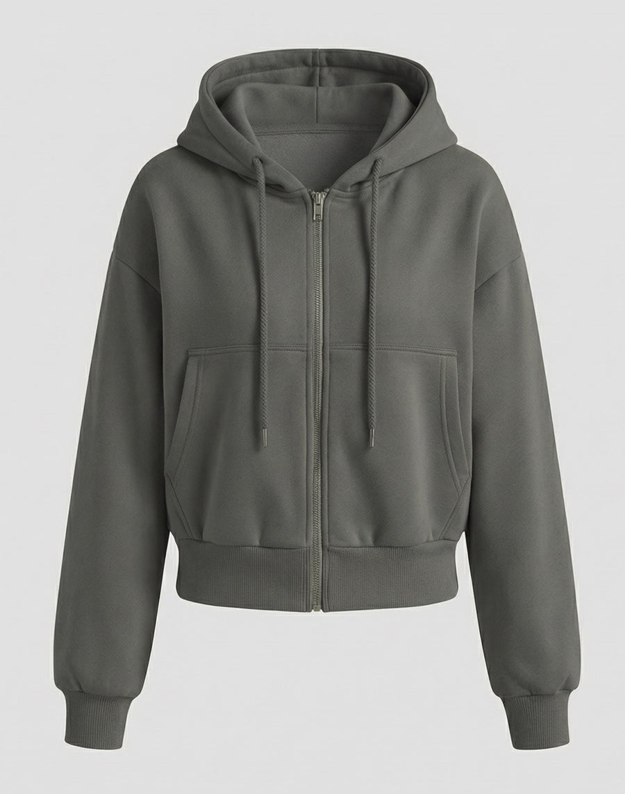 Adeline Shirt with Zip Front and Oversized in Dark Grey