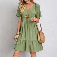 Adeline™ Elegant V-Neck Summer Dress in Green