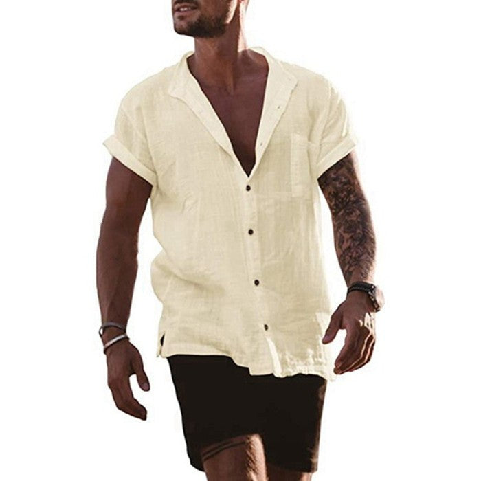 Adrian Casual Linen Shirt in Apricot