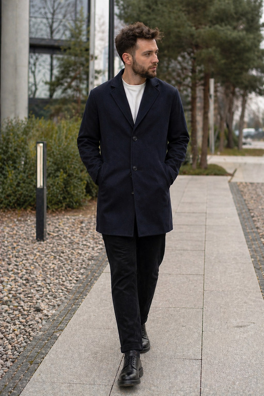 Adrian Coat with Button Front in Navy