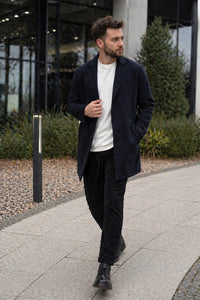Adrian Coat with Button Front in Navy