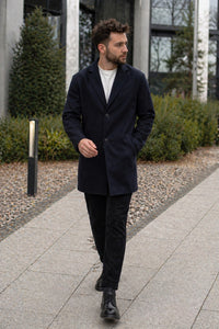 Adrian Coat with Button Front in Navy