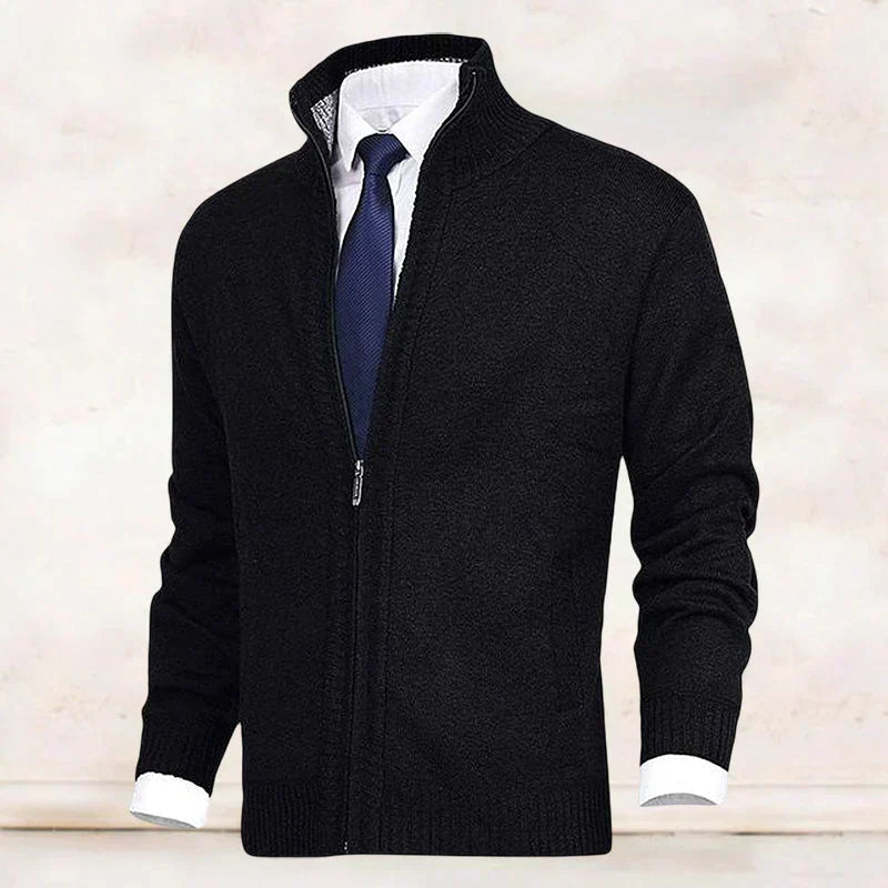 Men's Knit Cardigan Mock Neck Zip Front