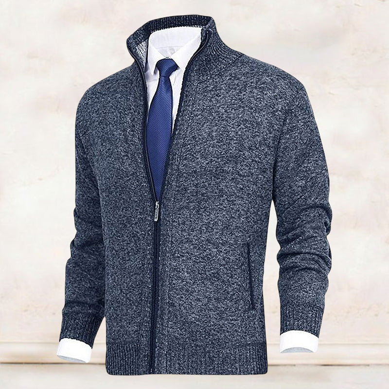 Men's Knit Cardigan Mock Neck Zip Front