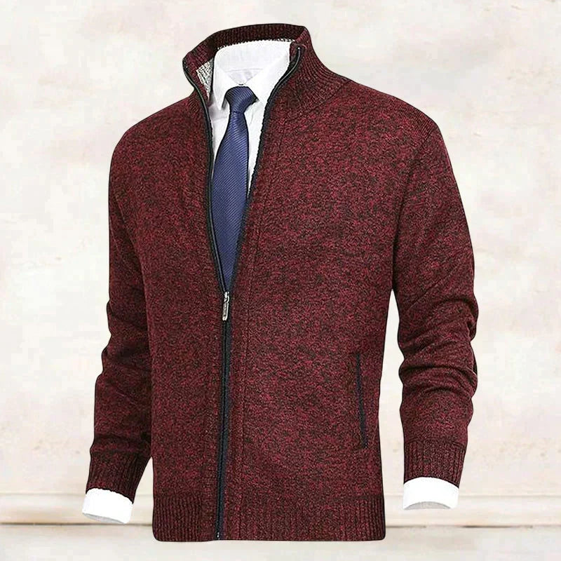 Men's Knit Cardigan Mock Neck Zip Front