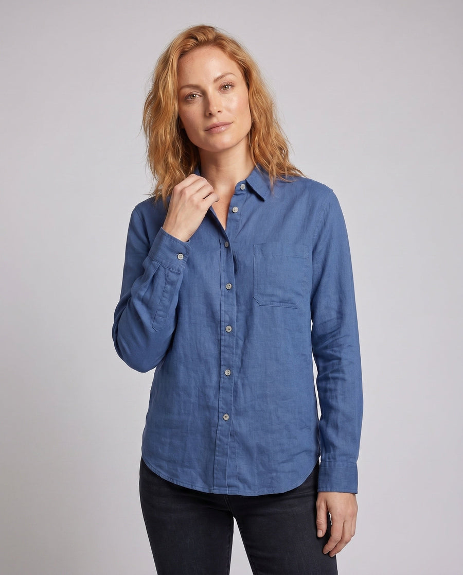 Agnes Casual Linen Blouse with Chest Pocket