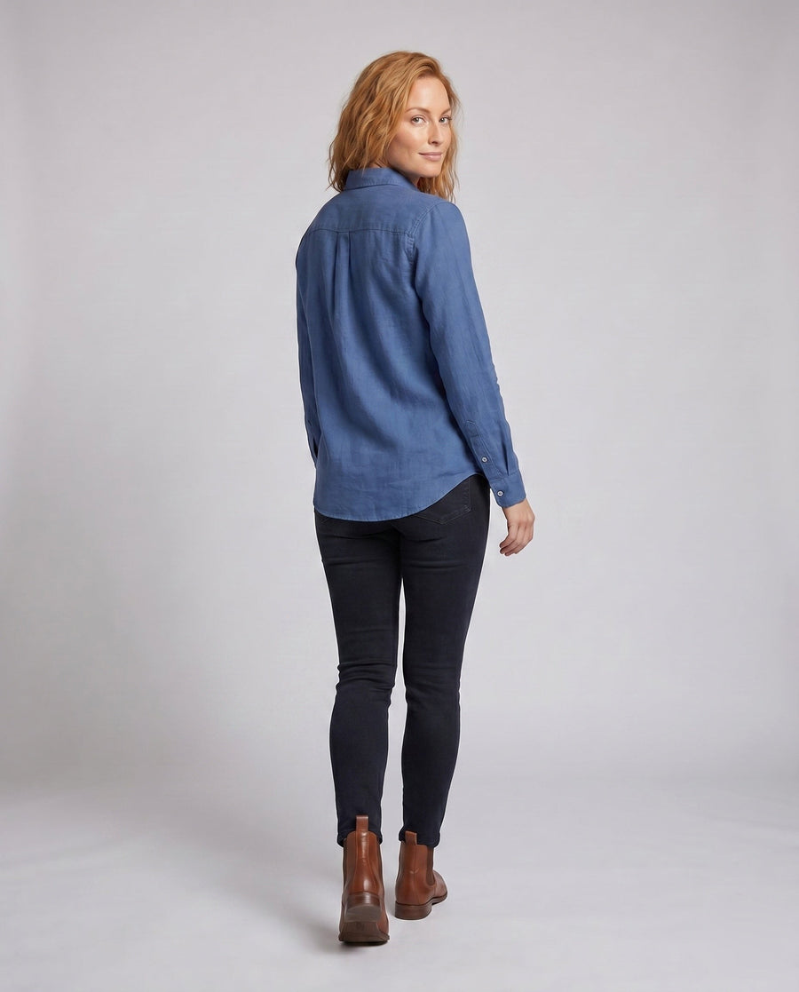 Agnes Casual Linen Blouse with Chest Pocket