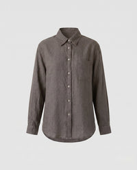 Agnes Casual Linen Blouse with Chest Pocket in Coffee