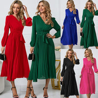 Agnes Elegant Wrap Dress with Pleated and Belted